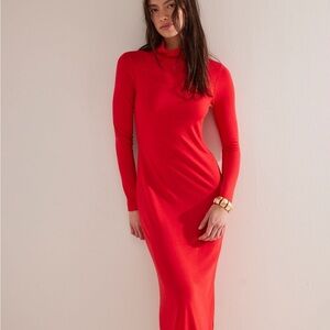 Free People Vibrant Red Long Sleeve Dress